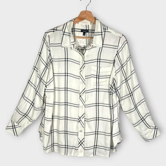 Talbots Tops - 🦜 TALBOTS Button Up Blouse XP White Black Rayon Casual to Office